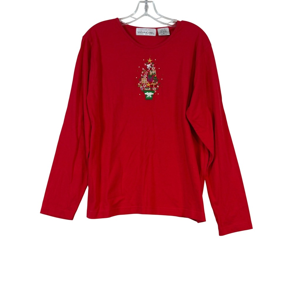 NWT Womens‎ Red Christmas Tree Long Sleeve Top XL Holiday Party Grandmacore Xmas